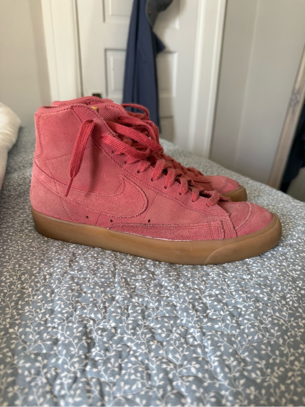 Nike Women's High-Top Suede Sneakers in Rose Red with Gum Sole